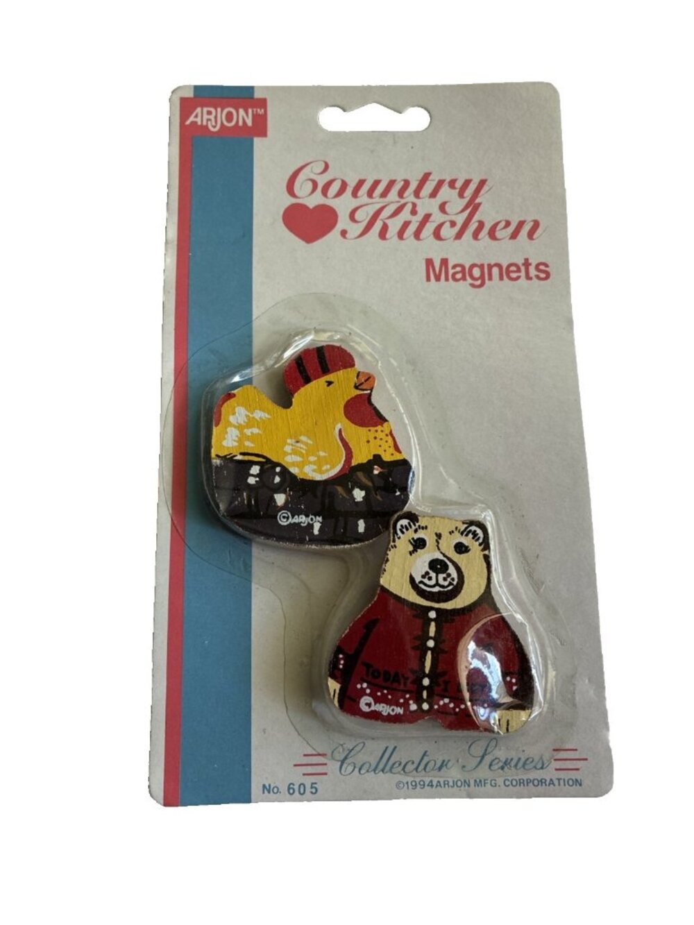 Vintage 1994 Arjon Country Kitchen Wood Magnets Chicken Bear Sealed NOS